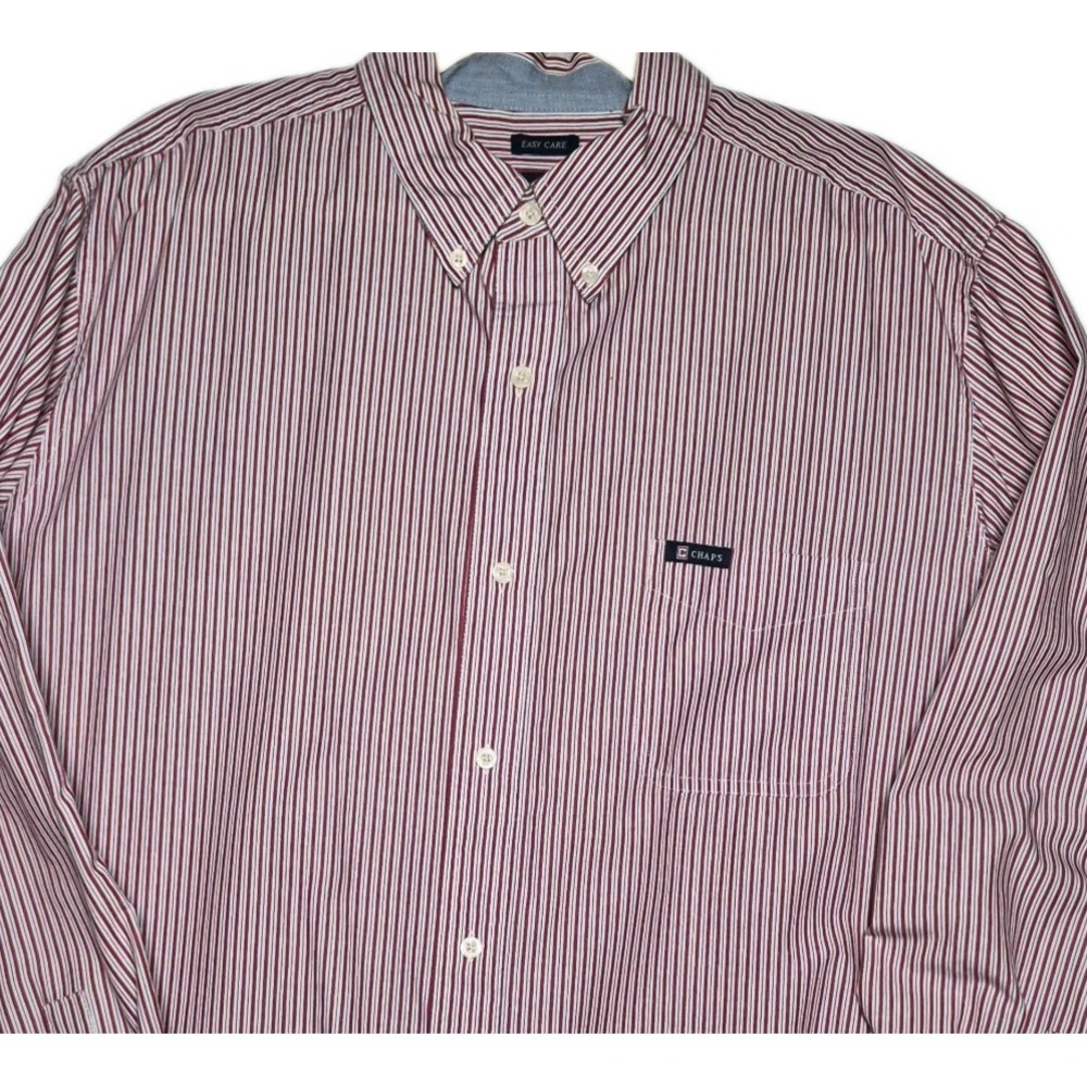 Chaps Easy Care Button Up Long Sleeve Shirt XXL Striped Red Orange Blue Lot of 3